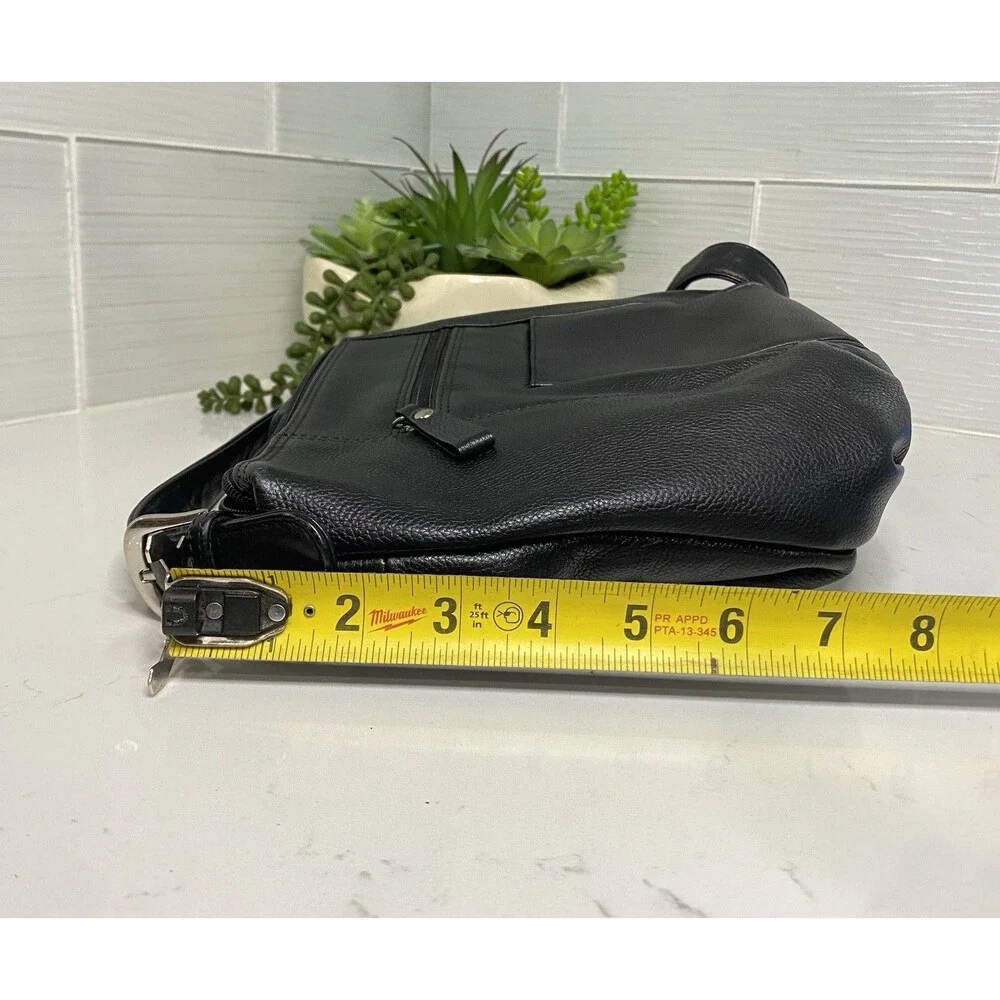 ili New York Black Pebbled Leather Crossbody Bag Travel Purse Multi Pocket